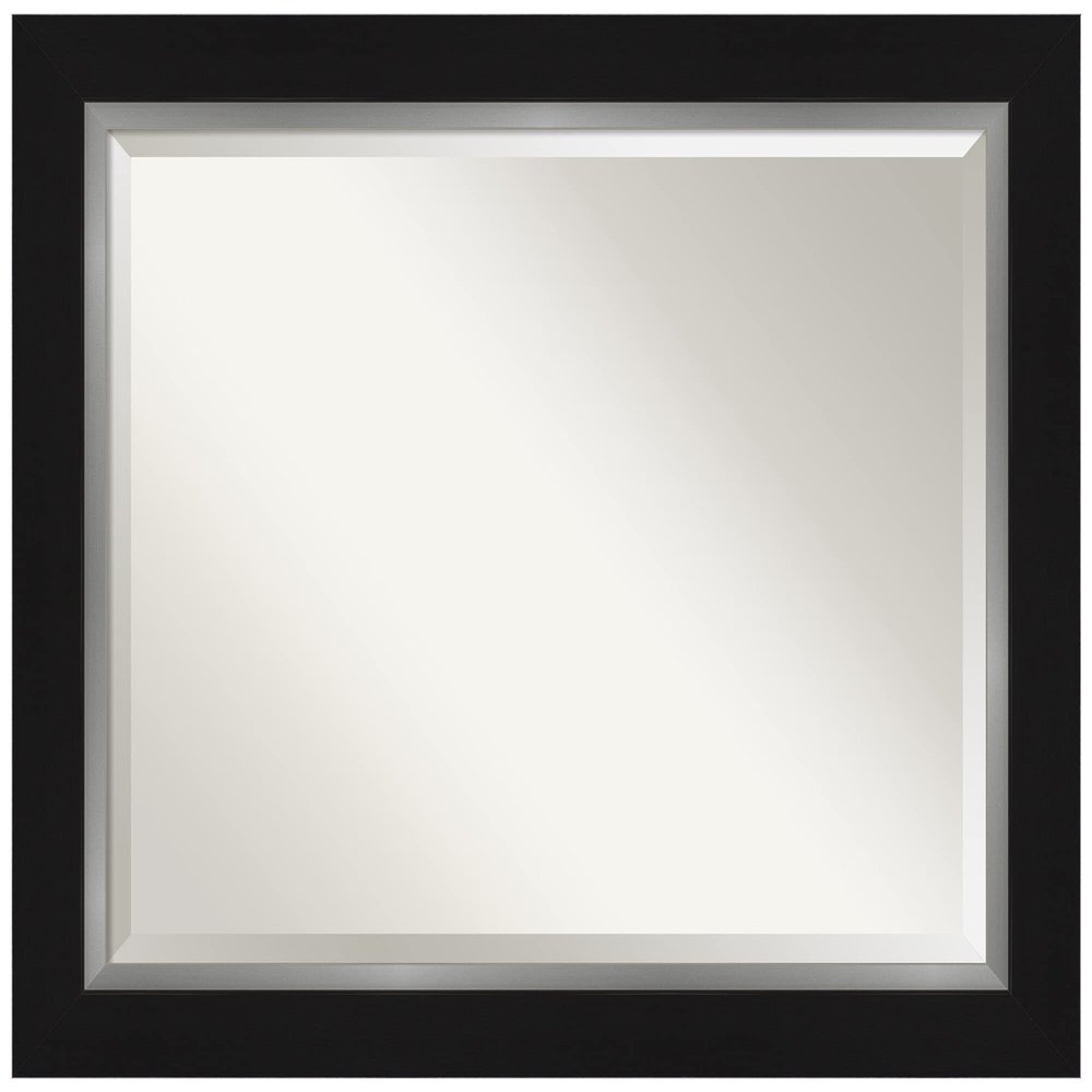 Amanti Art Black Bathroom Mirror for Over Sink, 27x33 Eva Black Silver Rectangle Vanity Mirror, Large Modern Frame, Hangs Horizonally and Vertically, Bathroom Wall Decor, Beveled Edge