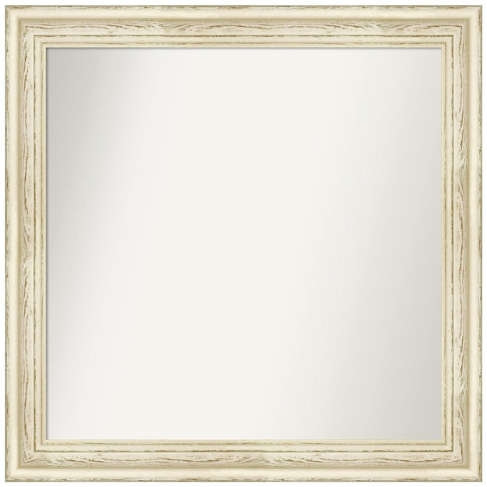 Amanti Art White Bathroom Mirror for Over Sink, 27x28 Custom Made Country White Wash Rectangle Vanity Mirror, Medium Country Rustic Wood Frame, Hangs Horizonally and Vertically, Wall Decor
