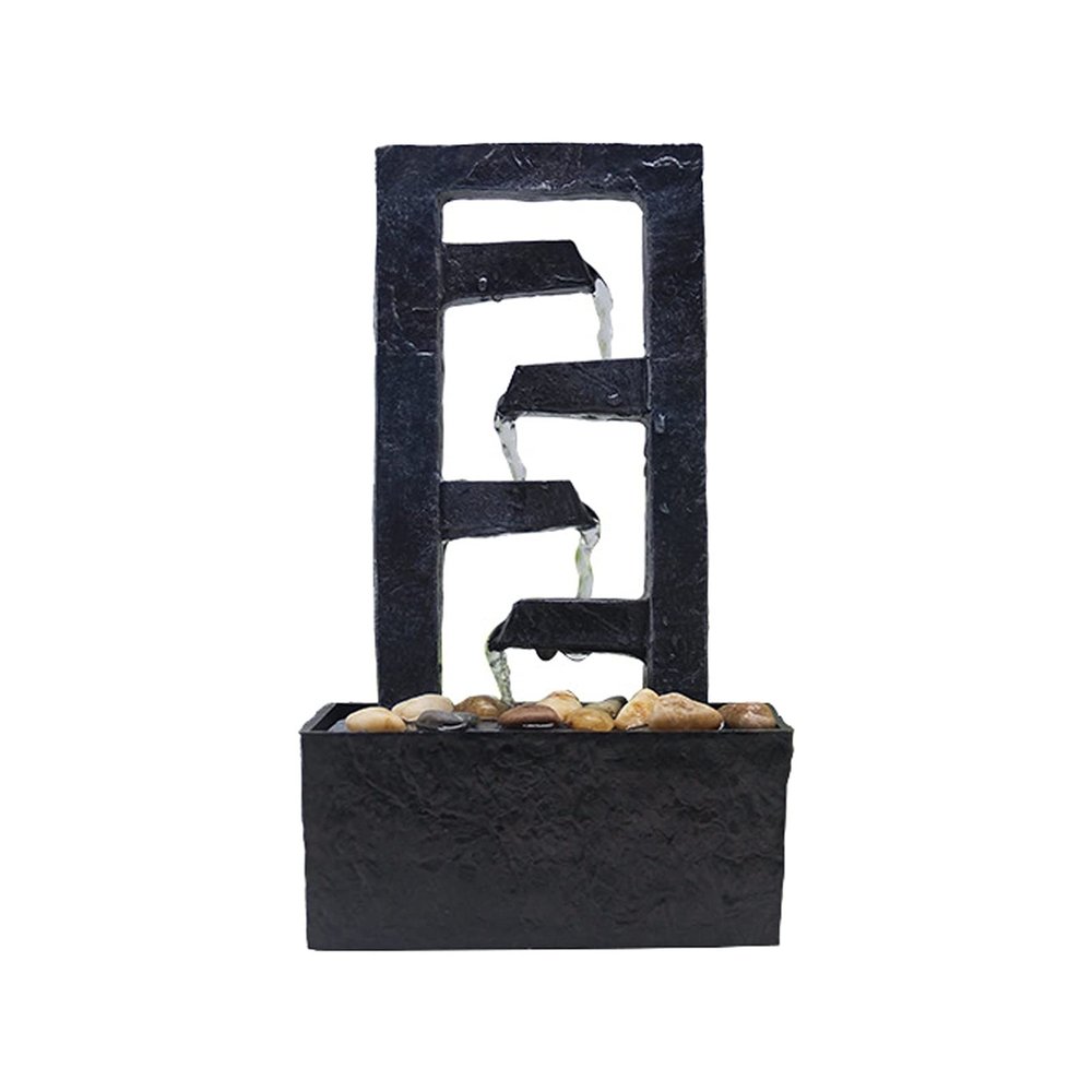 BONAD Indoor Fountain Home Decor Relaxing Livingroom Office Mini Waterfall Hotel Indoor Resin Craft Tabletop Fountain with 4 Slots Rectangle Meditation Fountain