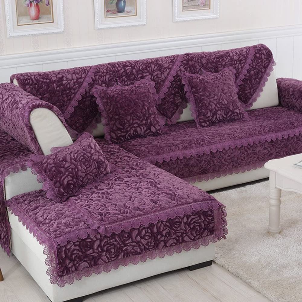 vctops Rose Floral Sofa Cover Soft Thick Plush Sectional Couch Covers Non Slip Sofa Slipcover Furniture Protector for Dogs Cats Pet Love Seat Recliner Cover,1 Piece/Not All Set (Purple,35"x63")