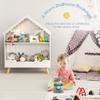 Curipeer Kids Dollhouse Bookshelf, Wooden Bookcase Storage with Motion-Activated Light, 2-Tier Open Display Organizer for Toys, Books, Baby Bookshelf for Birthday, Christmas, Classroom Storage, White view 3