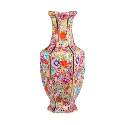 BNNP Dried Flower Vase Beautiful Enamel Colorful Vases Entrance Living Room Home Decor Vases Large Hexagon Ceramic Vase, 13.78 Inch Decorative Vase