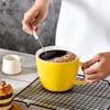 30 oz Extra-Large Coffee Mug, Wide Ceramic Coffee Cup Soup Bowl with Handle, Glamorous Latte Cup Big Blew Suitable for Coffee Soup Daily Drinkings at Home, Office, Hotel or Restaurant, Yellow-White view 2