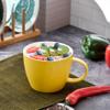 30 oz Extra-Large Coffee Mug, Wide Ceramic Coffee Cup Soup Bowl with Handle, Glamorous Latte Cup Big Blew Suitable for Coffee Soup Daily Drinkings at Home, Office, Hotel or Restaurant, Yellow-White view 4
