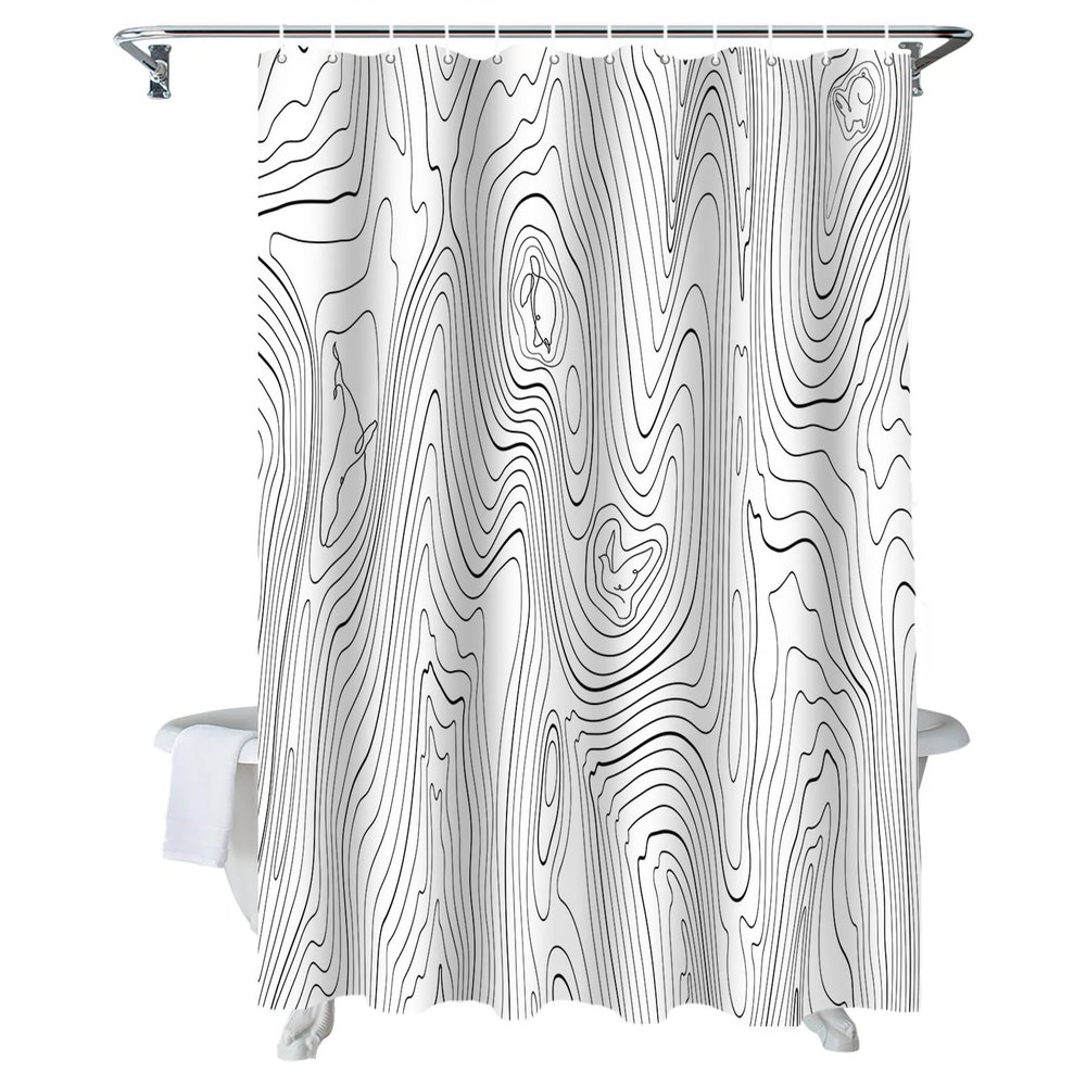 Fabric Shower Curtain with Hooks Top View Topographic White Waterproof & Washable Bathroom Curtains Accessories Funny Shower Curtain Set for Women Men Kids 72x78 inch Abstract Mountain Lines