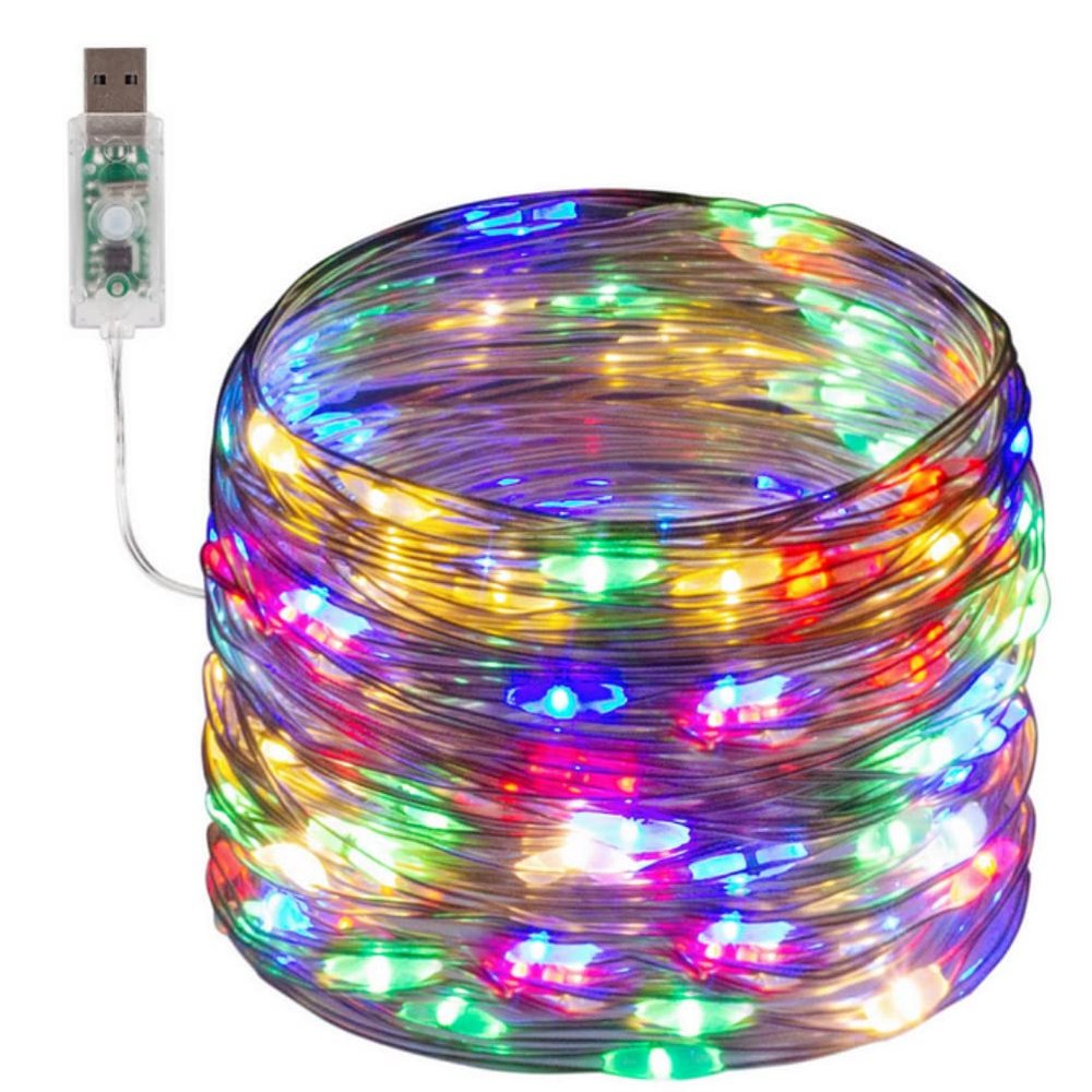anso 5V USB LED String Lights Fairy 20M 10M 5M Silver Wire Waterproof Garland Home Decor (Multi Color,5m 50leds)