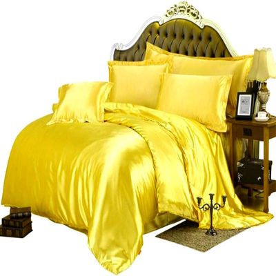 Phoenix Citadel All Season Silk Satin 7 Pieces Comforter Set California Queen Yellow (Comforter + Flat Sheet + Fitted Sheet 16'' & 4 Pillowcases) 500 GSM Comforter Sheet Set Wrinkle & Fade Resistant