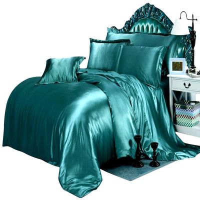 All Season Silk Satin 7 Pieces Comforter Set Oversized Queen Teal Green ( Comforter + Flat Sheet + Fitted Sheet 16'' & 4 Pillowcases ) 500 GSM Comforter Sheet Set Wrinkle & Fade Resistant