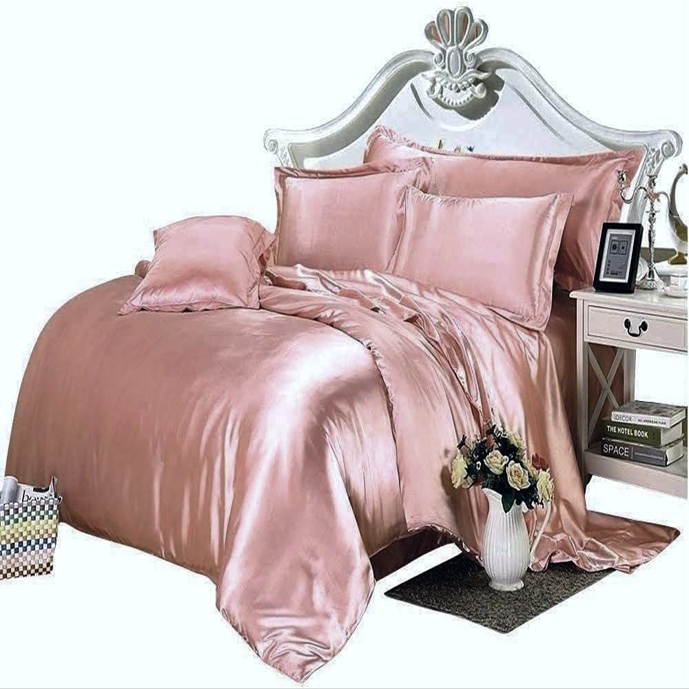 Phoenix Citadel All Season Silk Satin 7 Pieces Comforter Set Full Salmon (Comforter + Flat Sheet + Fitted Sheet 16'' & 4 Pillowcases) 500 GSM Comforter Sheet Set Wrinkle & Fade Resistant
