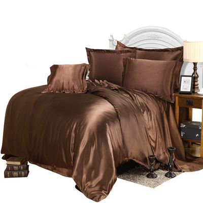 Phoenix Citadel All Season Silk Satin 7 Pieces Comforter Set Alaska King Chocolate (Comforter + Flat Sheet + Fitted Sheet 16'' & 4 Pillowcases) 500 GSM Comforter Sheet Set Wrinkle & Fade Resistant