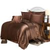 Phoenix Citadel All Season Silk Satin 7 Pieces Comforter Set Alaska King Chocolate (Comforter + Flat Sheet + Fitted Sheet 16'' & 4 Pillowcases) 500 GSM Comforter Sheet Set Wrinkle & Fade Resistant view 1