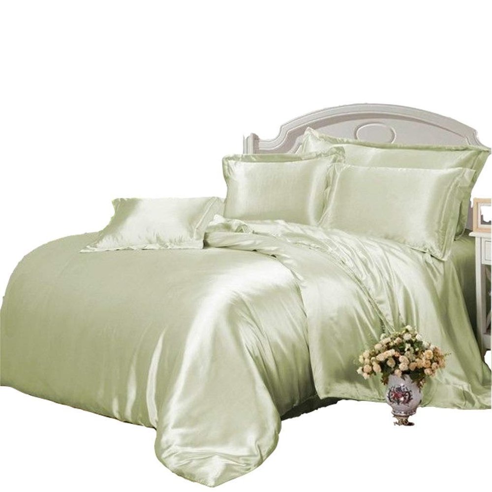 Phoenix Citadel All Season Silk Satin 7 Pieces Comforter Set Twin Sage (Comforter + Flat Sheet + Fitted Sheet 16'' & 4 Pillowcases) 500 GSM Comforter Sheet Set Wrinkle & Fade Resistant