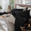 MooMee Bedding Sheet Set 100% Washed Cotton Linen Like Textured Breathable Durable Soft Comfy (Solid Black, Queen) view 1