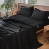 MooMee Bedding Sheet Set 100% Washed Cotton Linen Like Textured Breathable Durable Soft Comfy (Solid Black, Queen) view 2