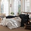 MooMee Bedding Sheet Set 100% Washed Cotton Linen Like Textured Breathable Durable Soft Comfy (Solid Black, Queen) view 3