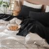 MooMee Bedding Sheet Set 100% Washed Cotton Linen Like Textured Breathable Durable Soft Comfy (Solid Black, Queen) view 4