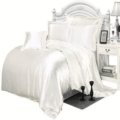 Phoenix Citadel All Season Silk Satin 7 Pieces Comforter Set Queen White (Comforter + Flat Sheet + Fitted Sheet 16'' & 4 Pillowcases) 500 GSM Comforter Sheet Set Wrinkle & Fade Resistant