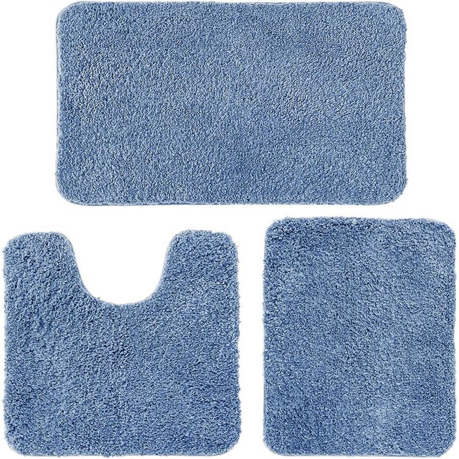 MIULEE 3 Pieces Bathroom Rugs and mats Sets Extra Thick Non Slip Microfiber Bath Mats and U-Shaped Contour Toilet Rug for Bath Room Floor Restroom,20"x30"+16"x24"+20"x20", Blue