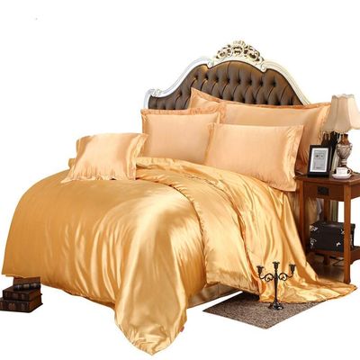 Phoenix Citadel All Season Silk Satin 7 Pieces Comforter Set Queen Gold (Comforter + Flat Sheet + Fitted Sheet 16'' & 4 Pillowcases) 500 GSM Comforter Sheet Set Wrinkle & Fade Resistant