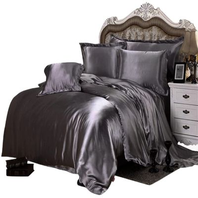 Phoenix Citadel All Season Silk Satin 7 Pieces Comforter Set King Dark Gray (Comforter + Flat Sheet + Fitted Sheet 16'' & 4 Pillowcases) 500 GSM Comforter Sheet Set Wrinkle & Fade Resistant