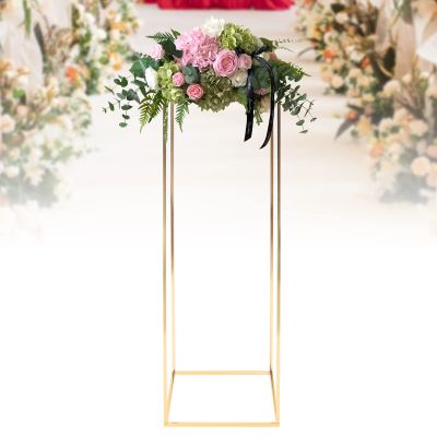 39.4inch/100cm 1pc Wedding Metal Vase Stand Column Vases Stand Detachable Flower Rack, Iron Flower Stand, Rectangular Frame Flower Rack Geometric Stand for Wedding Party Decoration