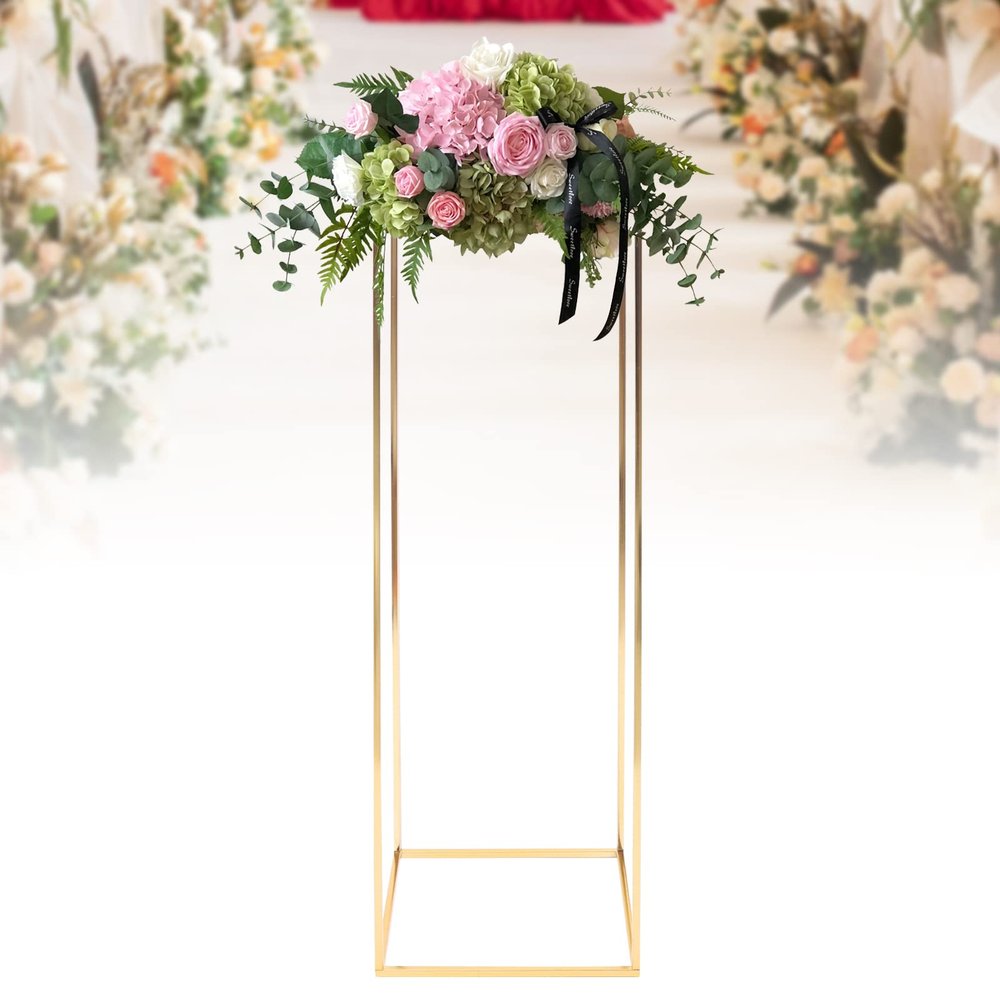 39.4inch/100cm 1pc Wedding Metal Vase Stand Column Vases Stand Detachable Flower Rack, Iron Flower Stand, Rectangular Frame Flower Rack Geometric Stand for Wedding Party Decoration