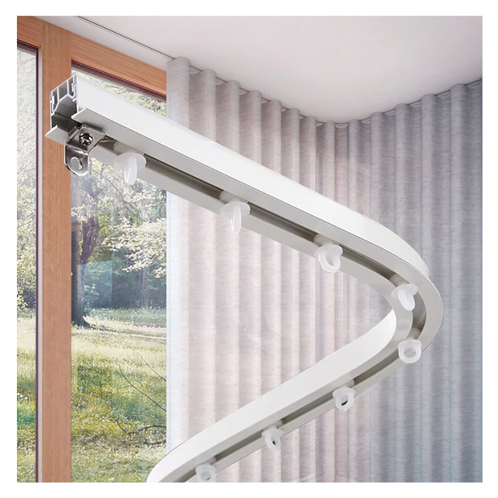 JYHHCYS White Recessed Sliding Curtain Track Flexible Bendable, Hidden Ceiling Mounted Aluminum Room Divider Curtain Rod for Bay Window/Balcony/Shower (Size : 3.5m/11.5ft)