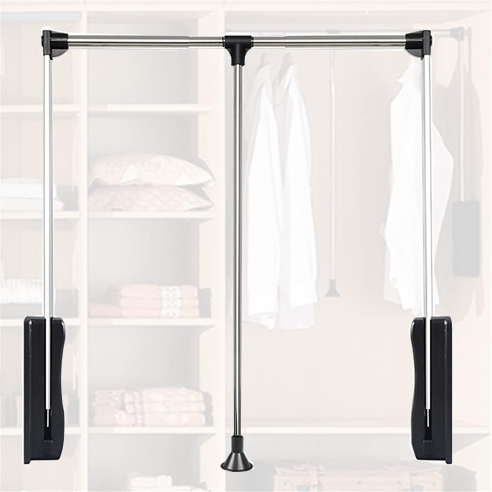 CHALKE Pull Down Closet Rod Guide, Width Adjustable Hydraulic Cushioning System, Closet Hanger Guide with Telescopic Handle and Mounting Hardware, Load Capacity 20KG (Size : 830-1150mm)