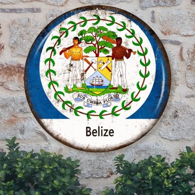Belize Metal Sign Belize Flag Welcome Door Sign National Flag Customized Wall Art Farmhouse Wreath Sign Rustic Wall Decor Country Souvenir Man Cave Coffee Bar Gym Indoor & Outdoor Decor 12x12in