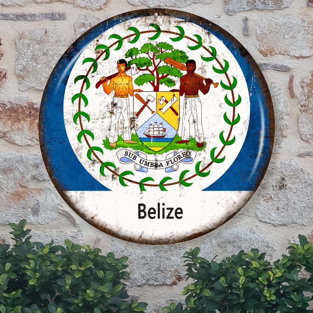 Belize Metal Sign Belize Flag Welcome Door Sign National Flag Customized Wall Art Farmhouse Wreath Sign Rustic Wall Decor Country Souvenir Man Cave Coffee Bar Gym Indoor & Outdoor Decor 12x12in