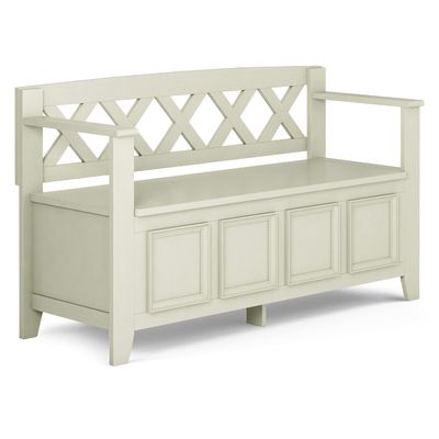 SIMPLIHOME Amherst Entryway Storage Bench - 48 inch Wide Solid Wood Hallway Seat in Antique White, Transitional Bench for Entryway or Living Room with Lift-Up Lid and Spacious Storage