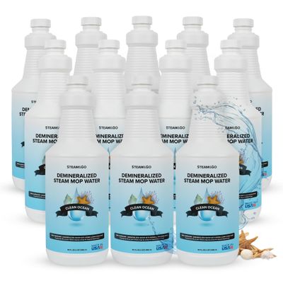 Steam & Go Demineralized Water - Multi-Surface Cleaner, PVC-Free Ready-to-Use for Mops & Floor Steamers - Ideal for Kitchen, Bathroom, & Home Surfaces - Clean Ocean Scent - 32oz (Pack of 12)