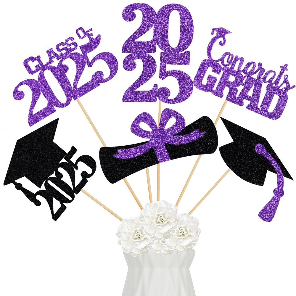 24Pcs 2025 Graduation Centerpieces Sticks Purple, Graduation 2025 Party Centerpieces Sticks for Tables 2025 Purple 2025 Table Centerpieces Decorations