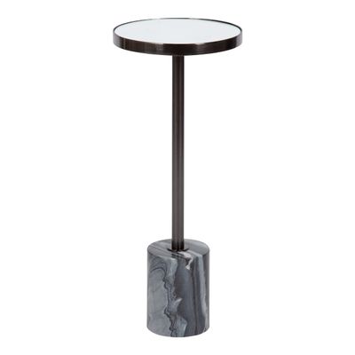 Kate and Laurel Hescott Modern Mirrored Drink Table; 10 x 10 x 24; Gray Marble and Gunmetal; Contemporary Round Accent Table with Premium Marble Base and Mirror Tabletop