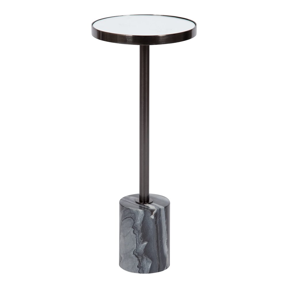 Kate and Laurel Hescott Modern Mirrored Drink Table; 10 x 10 x 24; Gray Marble and Gunmetal; Contemporary Round Accent Table with Premium Marble Base and Mirror Tabletop