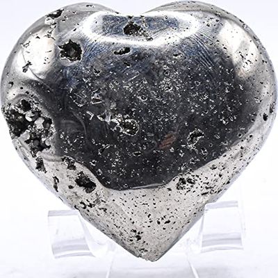 2.4" 230g Iron Pyrite Druzy Geode Heart Polished Natural Sparkling Gemstone Crystal Mineral Cluster Specimen - Peru + Stand