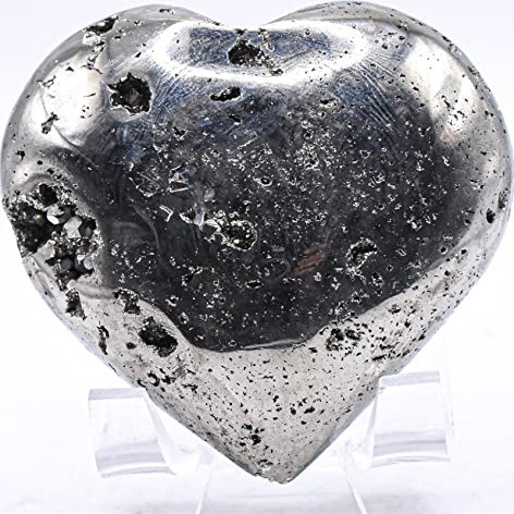 2.4" 230g Iron Pyrite Druzy Geode Heart Polished Natural Sparkling Gemstone Crystal Mineral Cluster Specimen - Peru + Stand