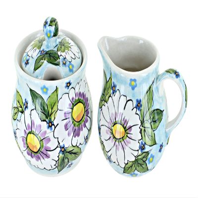 Blue Rose Polish Pottery - Blue Sweet Devotion Cream & Sugar Set - 1 Cup Capacity - Hand-Painted Polish Pottery Ceramic Creamer & Sugar Bowl with Lid