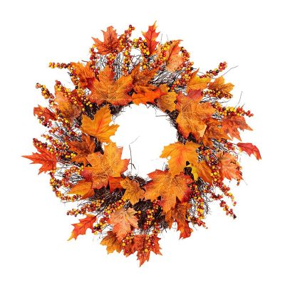DYPASA Welcome Wreath Christmas Wreath Rattan Weave Berry Maple Leaf Wreath 45CM Door Hanging Wall Decor Thanksgiving VineRing Hotel Home Decoration Artificial Eucalyptus Wreath