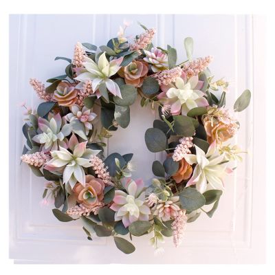 DYPASA Welcome Wreath 50CM Artificial Flower Wreath Succulents Autumn Fruit Wreath Home Wall Decoration Fake Garland Wedding Scene Christmas Decoration Artificial Eucalyptus Wreath (Color : A1)