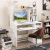 COSTWAY White Modern Large Computer Desk with Storage Shelf, Office Desk with Hutch, CPU Stand & Keyboard Tray, Home PC Desk with Bookshelf, for Bedroom, Study, Living Room view 2