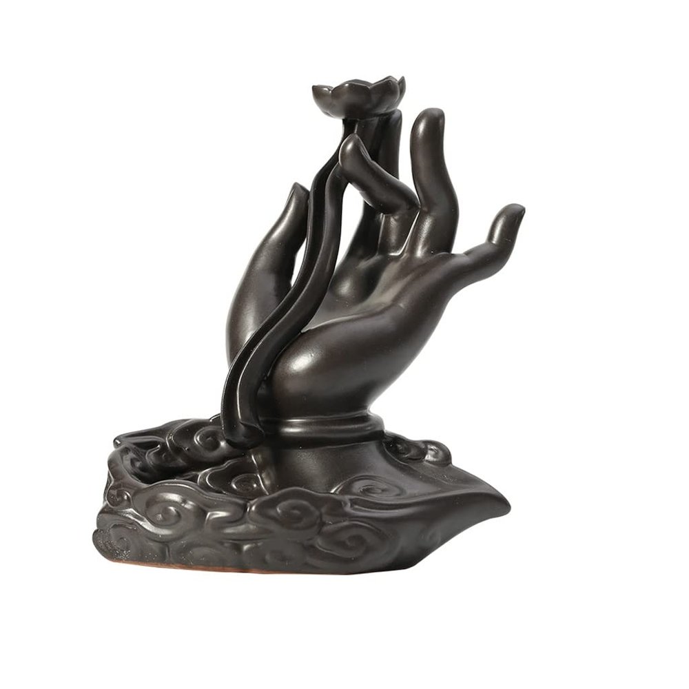 Incense Burner Backflow Incense Burner Ceramic Incense Censer Buddha Hand Waterfall Incense Holder Lotus Incense Cone Holder Office Yoga Teahouse Home Decor Incense Holders