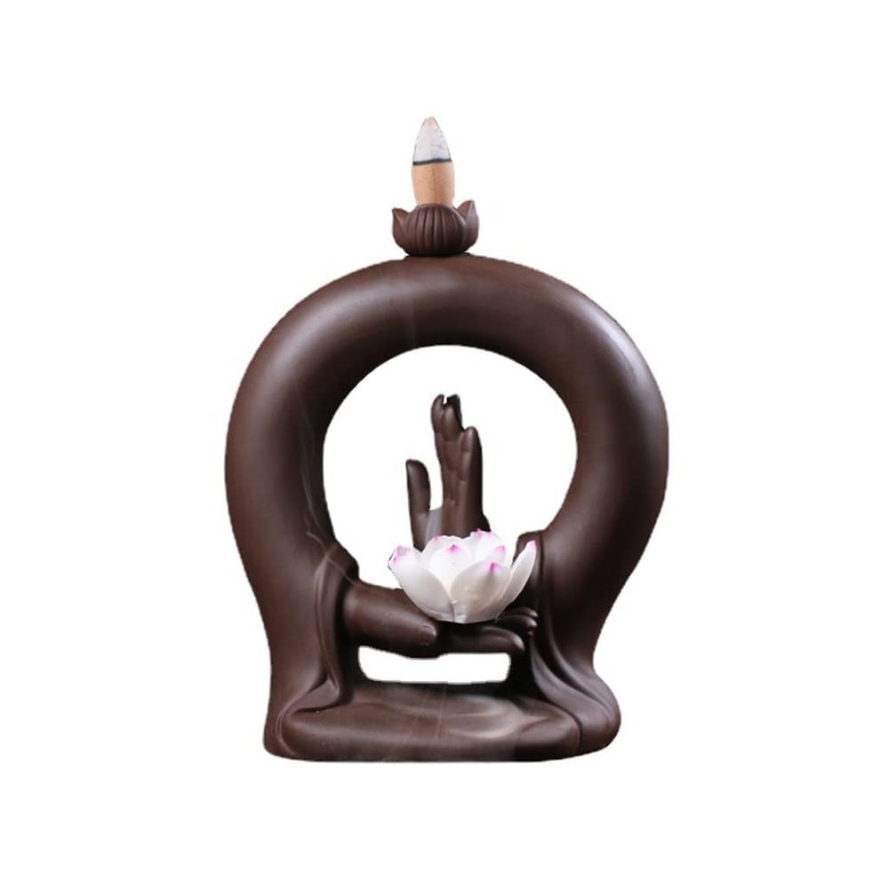 Incense Burner Lotus Bergamot Ceramic Incense Burner Backflow Incense Censer Home Decor Lotus Incense Stick Office Yoga Teahouse Meditation Zen Ornaments Incense Holders