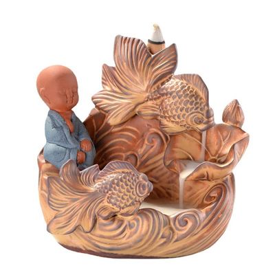 Incense Burner Fish Lotus Pond Incense Burner Backflow Incense Holder, Ceramic Backflow Incense Burner Home Office Teahouse Decor Zen Buddhist Crafts Ornaments Incense Holders