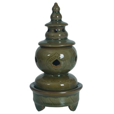 Incense Burner Ceramic Incense Burner with Lid, Incense Holder Censer, Porcelain Glaze Censer Holder for Incense Cone/Coil/Sticks, Home Office Teahouse Temple Decor Incense Holders