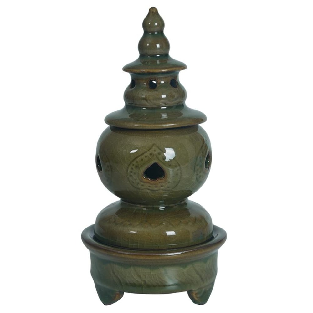 Incense Burner Ceramic Incense Burner with Lid, Incense Holder Censer, Porcelain Glaze Censer Holder for Incense Cone/Coil/Sticks, Home Office Teahouse Temple Decor Incense Holders