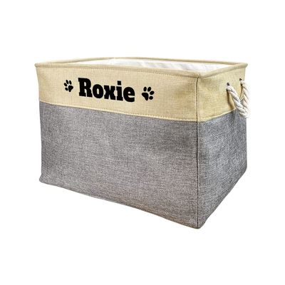 MALIHONG Custom Foldable Storage Basket for Dog Cat Toys Sturdy Fabric Bin Box with Handles for Organizing Pet's Food Clothes Toys, Grey, Extra Large Size -20.7"x 16.2" x 13.4"