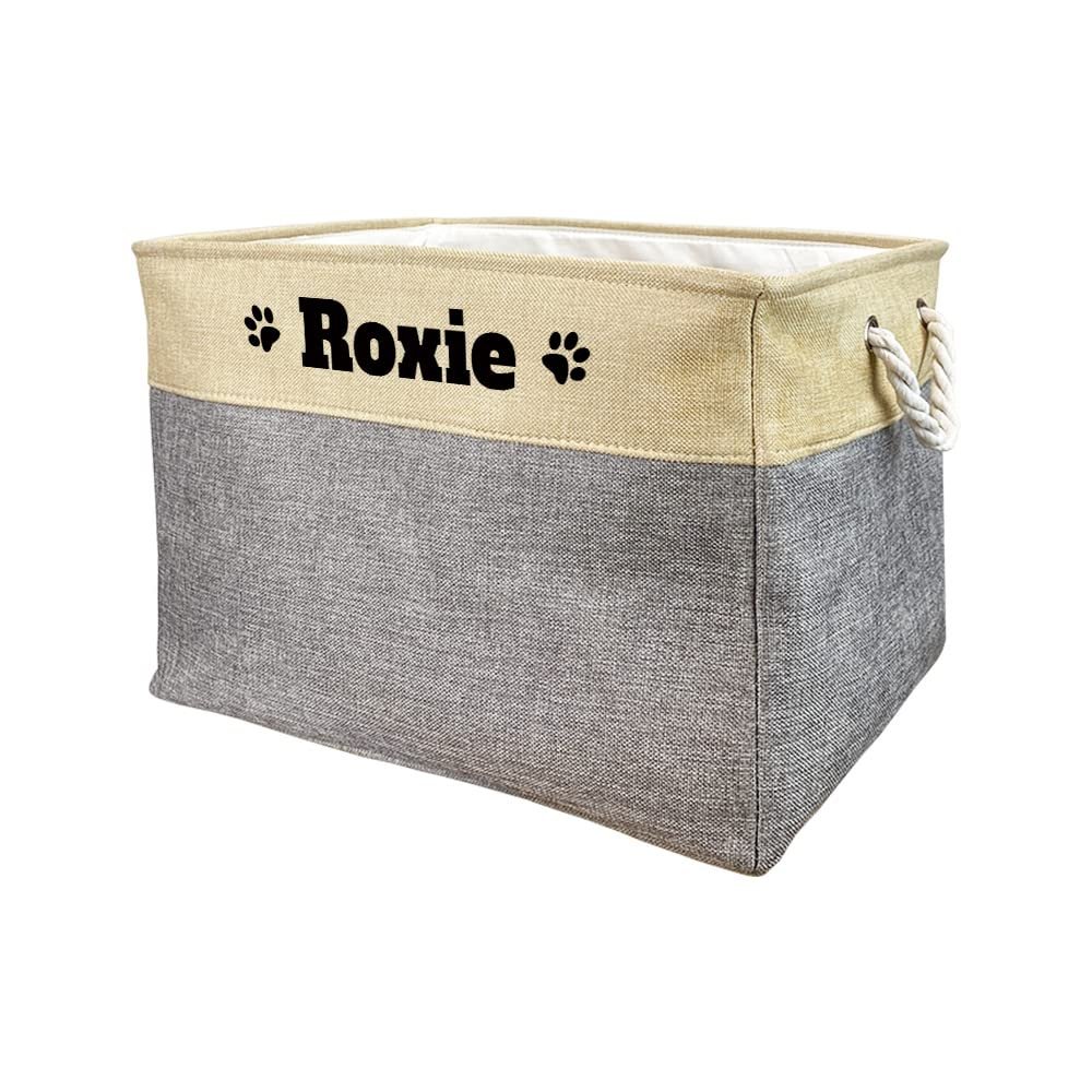 MALIHONG Custom Foldable Storage Basket for Dog Cat Toys Sturdy Fabric Bin Box with Handles for Organizing Pet's Food Clothes Toys, Grey, Extra Large Size -20.7"x 16.2" x 13.4"
