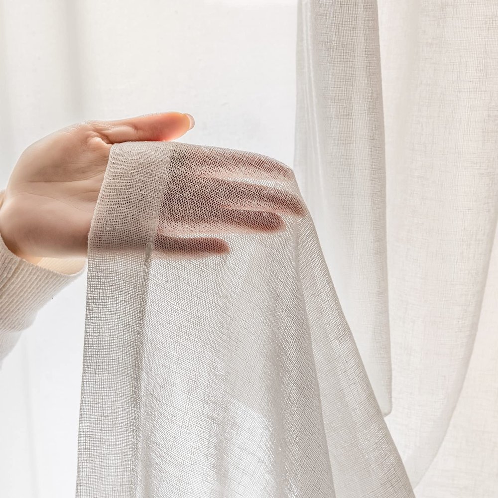 Artdix Extra Wide White Sheer Curtains 96 Inches Long 2 Panels Set, Timeless Pinch Pleat Linen Privacy Semi Solid Sheer Window Curtains, 2 Panels, 120 x 96 Inches, White