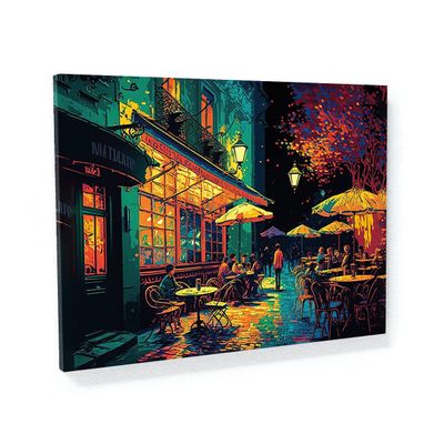 Sense Canvas Pop Art Cafe Terrace At Night 60 Canvas Art - Home Decor Wall Art Print Poster Painting Small 16x12 / 0.75"